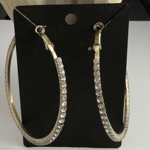 Large hoop earrings gold & silver tone rhinestone Women’s costume jewelry